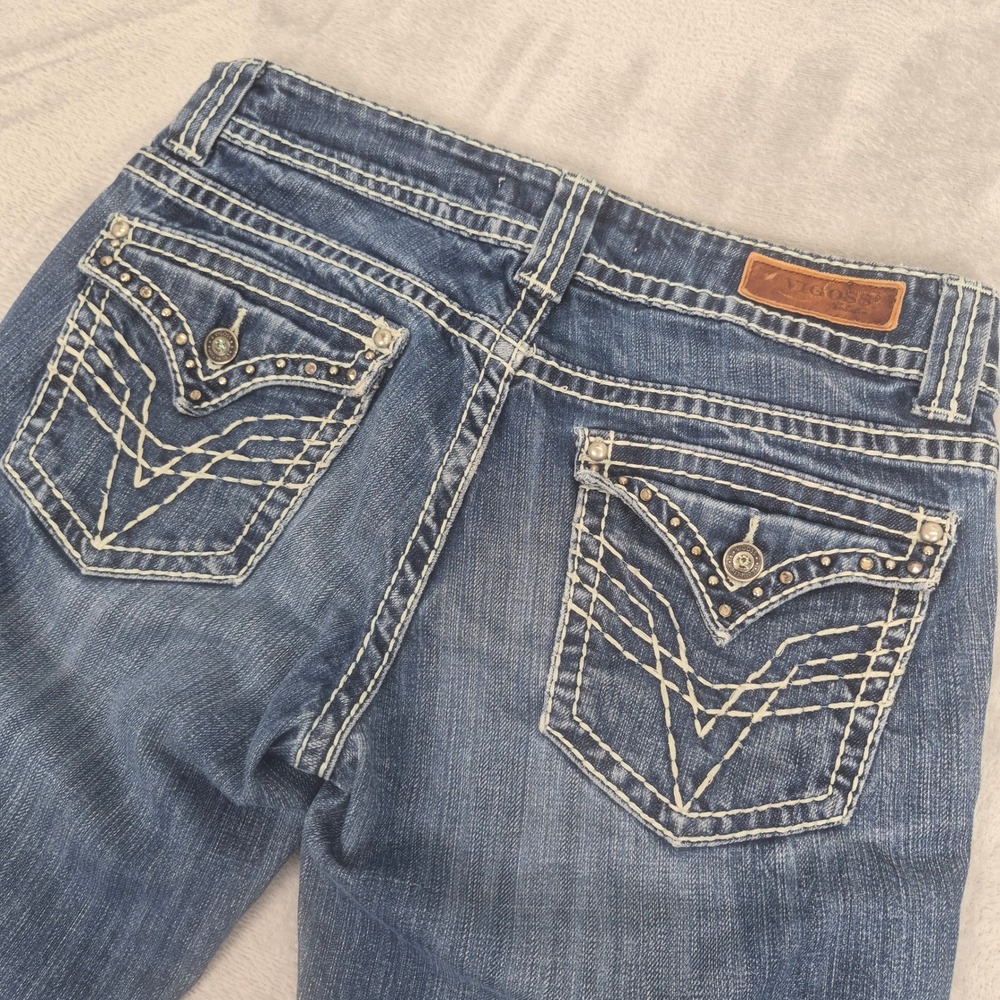 Vigoss 29 (32) Capri Flap Pockets Jeans Womens Contrast Stitch Studded Low Rise